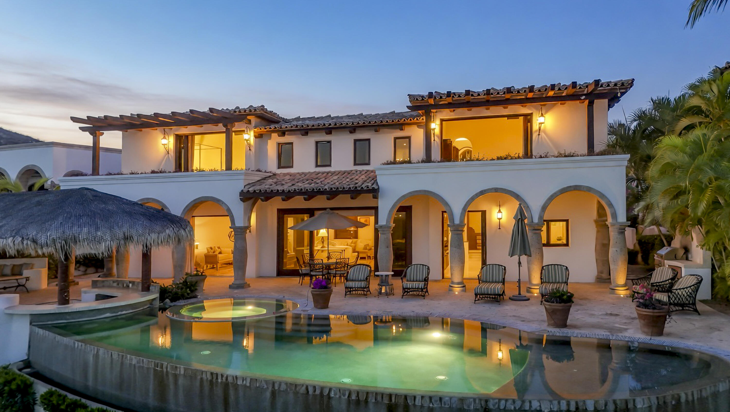 Cabo del Sol Las Colinas Welcome to Casa Van Brunt this 4 bedroom 4 1/2 bath home plus a den is located in Las Colinas in the private resort community of Cabo Del Sol. This residence is a two-story home sitting on nearly 12,000 square feet of land. The home is delivered fully furnished and overlooks the 12th hole of the Cove Club Golf Course. Enjoy it's outdoor living space with a large palapa and infinity-edge pool with for sale